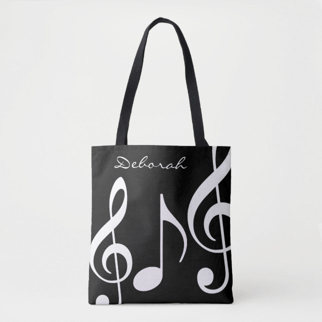 schöne schwarz-weiße Tasche mit musikalischen Note (Vorderseite)