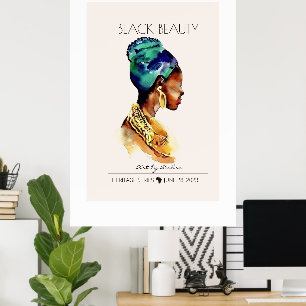 SCHÖNE SCHWARZE AFRIKANISCHE KÖNIGIN BIG GOLD NECK POSTER