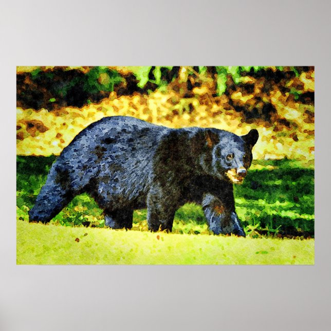 Schöne Schwarze Bär Wildlife Watercolor Gemälde Poster (Vorne)