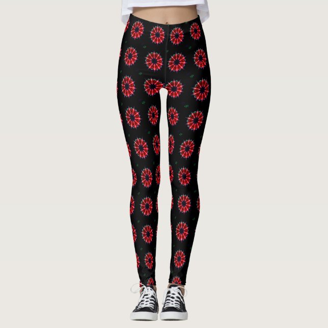 schöne schwarze Blumenmuster-Punkt Leggings (Vorderseite)