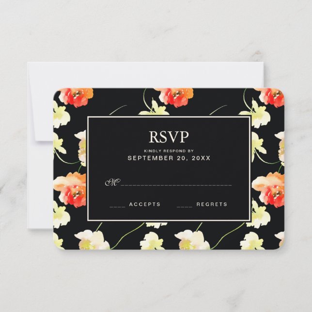 Schöne schwarze Blüte - Hochzeitsszenario RSVP (Vorderseite)