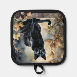 Schöne schwarze Blütenkatze Topflappen