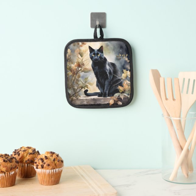 Schöne schwarze Blütenkatze Topflappen (Insitu (Hängend))