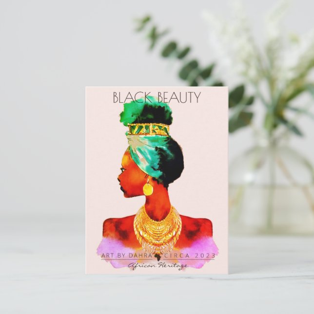 SCHÖNE SCHWARZE FRAU AFRIKANISCHE QUEE GOLD NECKLA POSTKARTE (Stehend Vorderseite)