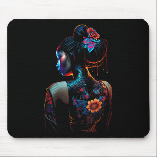 Schöne Schwarze Frau Art Melanin Blume Geisha T Mousepad