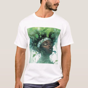 Schöne schwarze Frau schweben im Wasser mit Pflanz T-Shirt