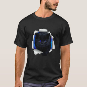 Schöne schwarze Katze blaue Augen gekrackte Wall C T-Shirt