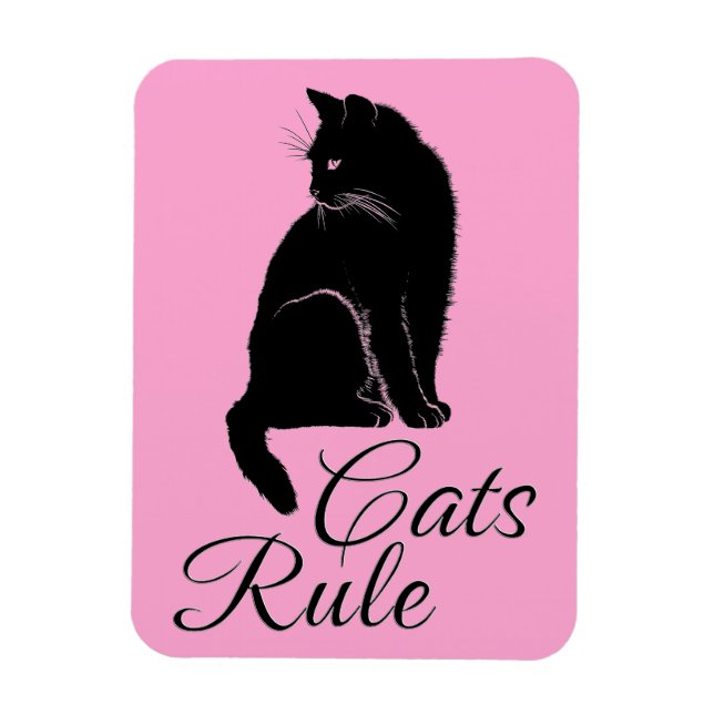 Schöne schwarze Katze mit "Cats Rule" Text Magnet (Vertikal)