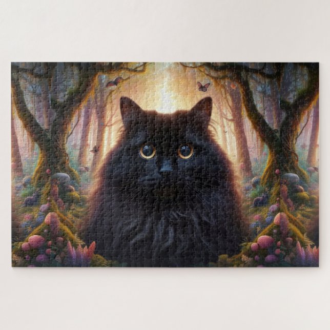 Schöne schwarze Katze mit goldenen Augen (Horizontal)