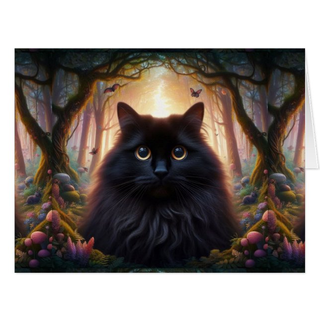 Schöne schwarze Katze mit goldenen Augen (Vorderseite (Horizontal))