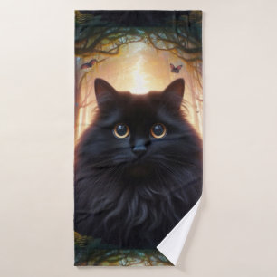 Schöne schwarze Katze mit goldenen Augen Badhandtuch Set