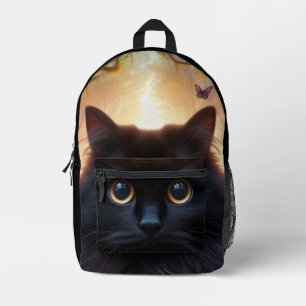 Schöne schwarze Katze mit goldenen Augen Bedruckter Rucksack