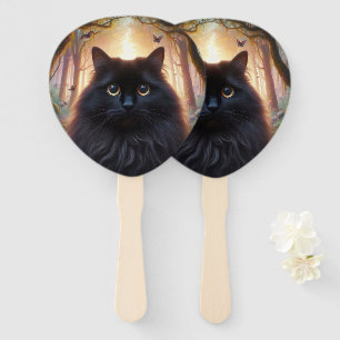 Schöne schwarze Katze mit goldenen Augen Fächer
