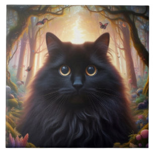 Schöne schwarze Katze mit goldenen Augen Fliese