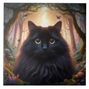 Schöne schwarze Katze mit goldenen Augen Fliese