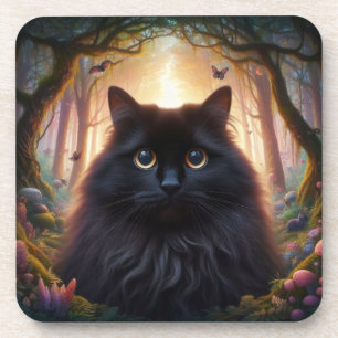 Schöne schwarze Katze mit goldenen Augen Getränkeuntersetzer