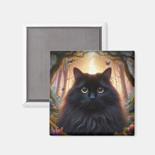 Schöne schwarze Katze mit goldenen Augen Magnet