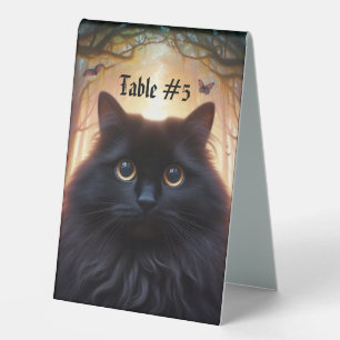 Schöne schwarze Katze mit goldenen Augen Nummer Tischaufsteller