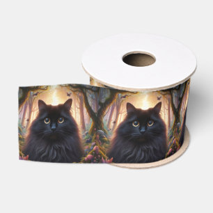 Schöne schwarze Katze mit goldenen Augen Ripsband