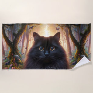 Schöne schwarze Katze mit goldenen Augen Strandtuch