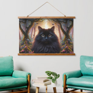 Schöne schwarze Katze mit goldenen Augen Wandteppich Mit Holzrahmen