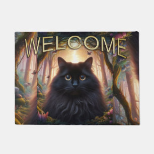 Schöne schwarze Katze mit goldenen Augen Willkomme Fußmatte