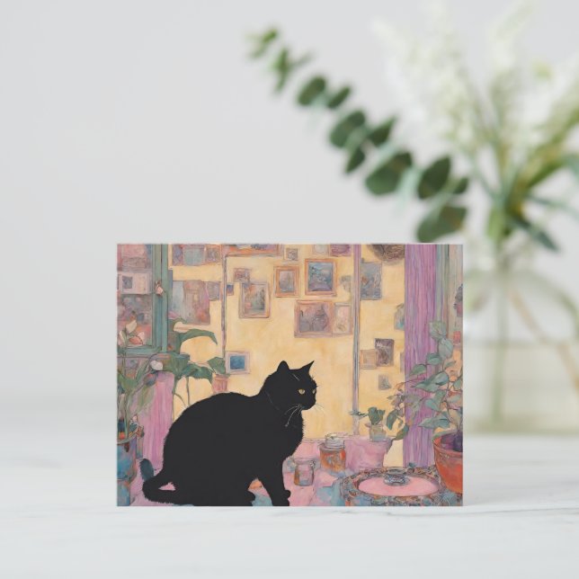 schöne schwarze Katze Postkarte (Stehend Vorderseite)