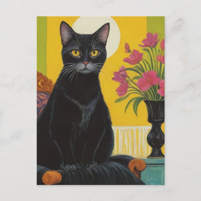 Schöne schwarze Katze Postkarte (Vorderseite)