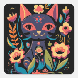 Schöne schwarze Katzenaufkleber Quadratischer Aufkleber