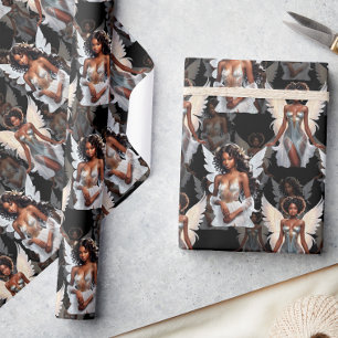 Schöne schwarze Mädchen-Engel-Musterdesign -Dunkel Geschenkpapier