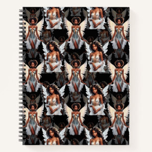 Schöne schwarze Mädchen-Engel-Musterdesign -Dunkel Notizbuch