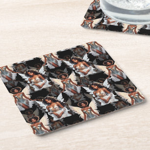 Schöne schwarze Mädchen-Engel-Musterdesign -Dunkel Rechteckiger Pappuntersetzer