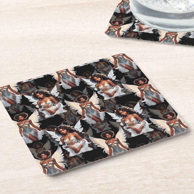 Schöne schwarze Mädchen-Engel-Musterdesign -Dunkel Rechteckiger Pappuntersetzer (Von Creator hochgeladen)