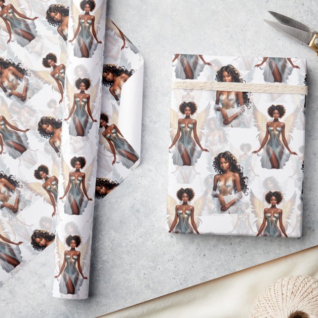 Schöne schwarze Mädchen-Engel-Musterdesign  Geschenkpapier (Von Creator hochgeladen)