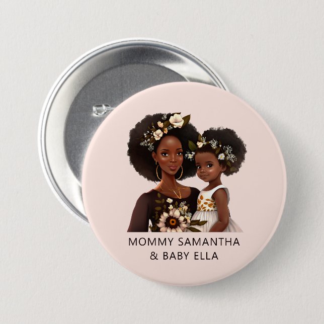 Schöne Schwarze Mama und Tochter (11) Button (Vorne & Hinten)
