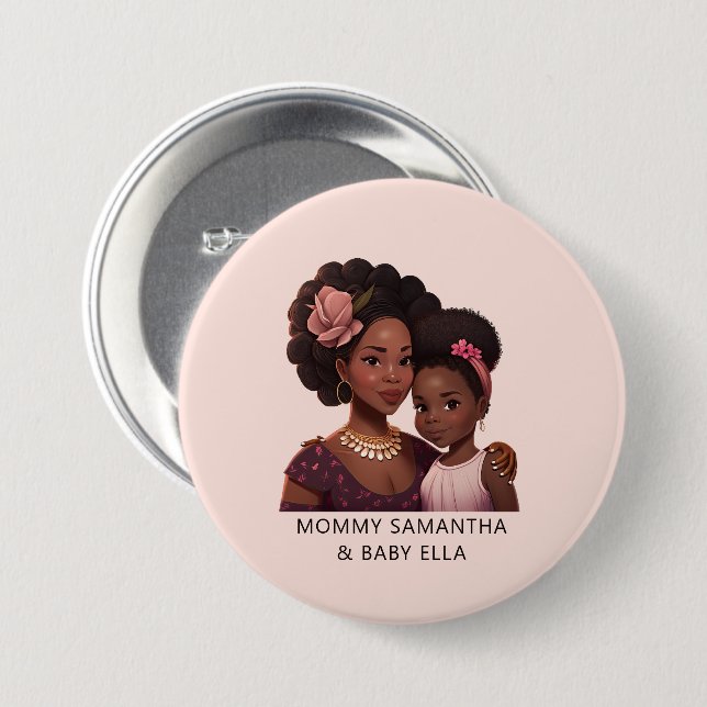 Schöne Schwarze Mama und Tochter (14) Button (Vorne & Hinten)