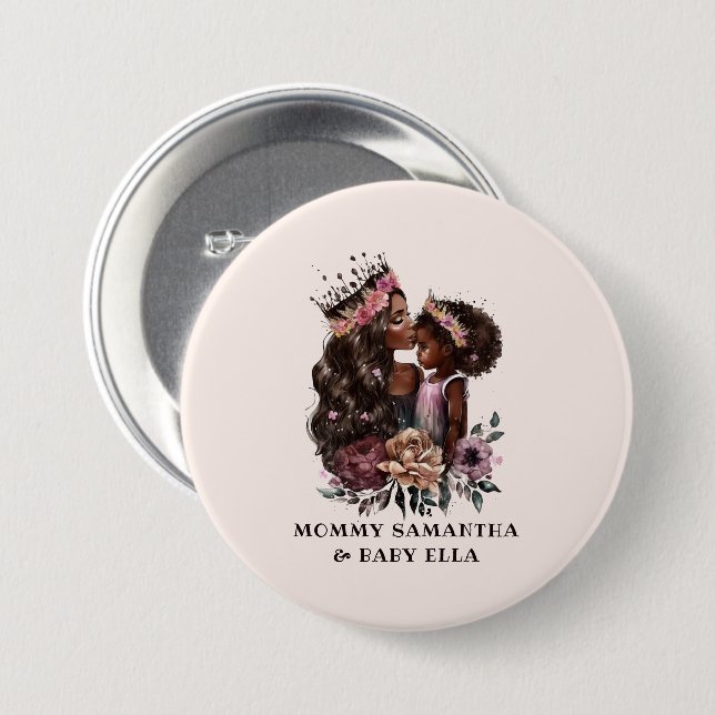 Schöne Schwarze Mama und Tochter (3) Button (Vorne & Hinten)