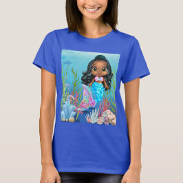 Schöne schwarze Meerjungfrau spielt im Meer T-Shirt