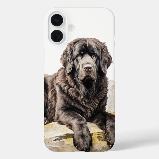 SCHÖNE SCHWARZE NEWFOUNDLAND HUND iPhone 16 PLUS HÜLLE (Rückseite)