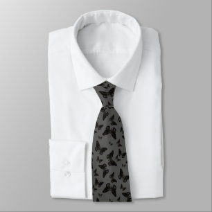Schöne Schwarze Schmetterlinge auf Gray Motif Pat Krawatte