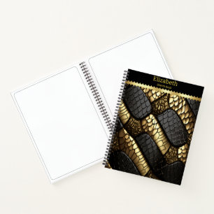 Schöne schwarze und goldene Schlangenhaut Notizbuch
