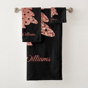 Schöne schwarze und rosa Weihnachtsbaum Urlaub Badhandtuch Set