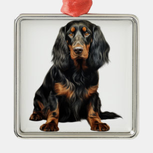 SCHÖNE SCHWARZE UND TAN GORDON SETTER DOG ORNAMENT AUS METALL