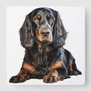 SCHÖNE SCHWARZE UND TAN GORDON SETTER HUND QUADRATISCHE WANDUHR