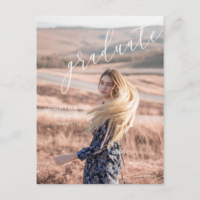 Schöne Script Foto Abschluss Ankündigung (Vorderseite)