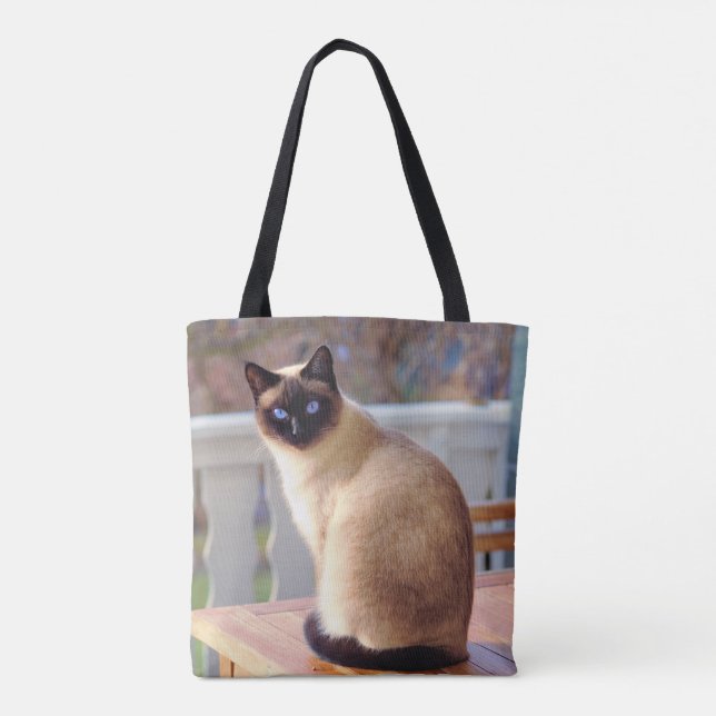 Schöne siamesische Katze mit blauen Augen Tasche (Rückseite)