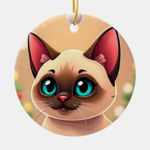 Schöne siamesische Katze mit Weihnachtsdekoratione Keramik Ornament