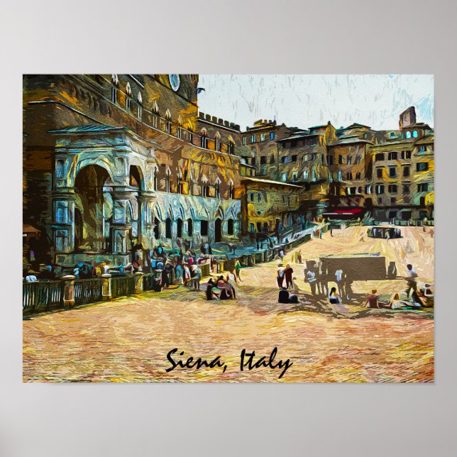 Schöne Siena Italien Ölgemälde in der Stadt Poster (Vorne)