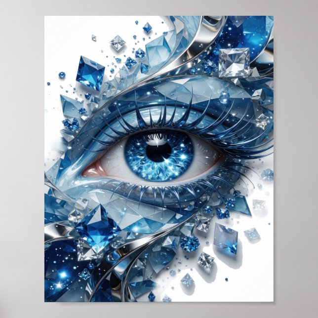 Schöne Silber BLUE ICE EYE Statement Design Poster (Vorne)