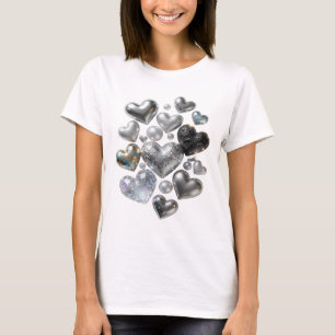 Schöne Silber-HERZEN UND STERNE-Shirtgestaltung T-Shirt